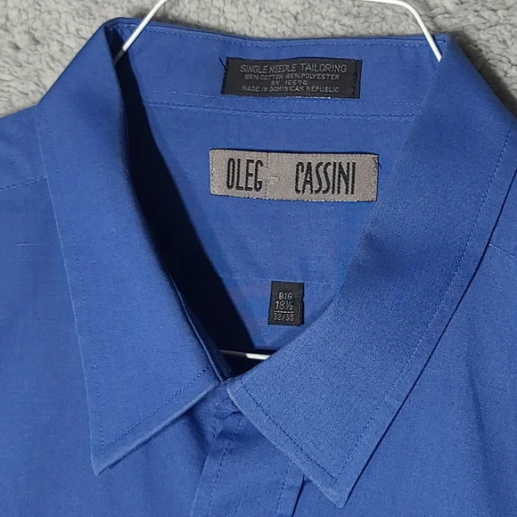 Oleg Cassini Blue Casual Button Down Shirt - Picture 2 of 7